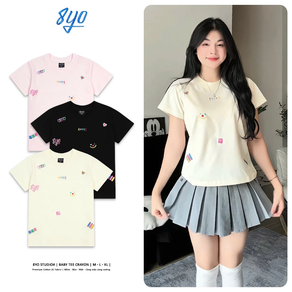 Áo Baby Tee Thêu Cotton Mềm Mịn