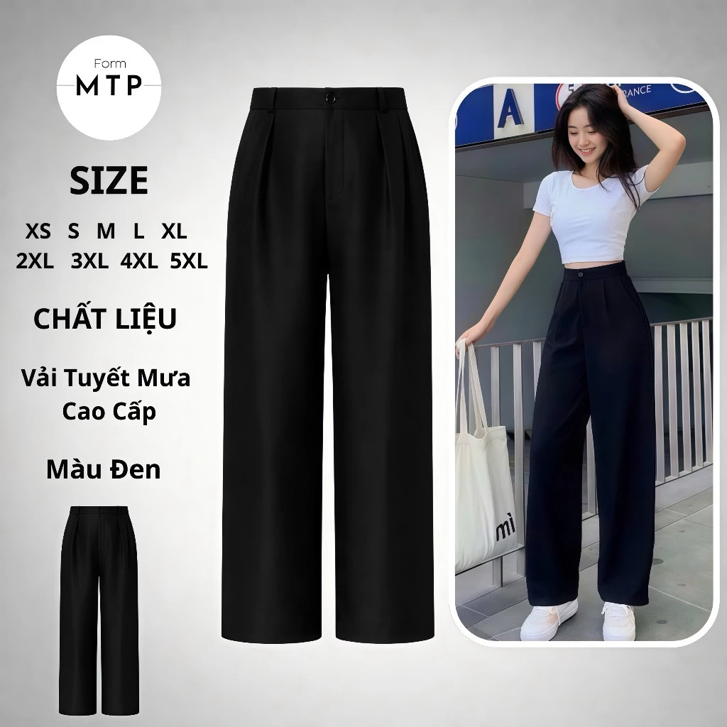 Quần Tây Nữ Ống Suông Lưng Cao Vải Tuyết Mưa Cao Cấp